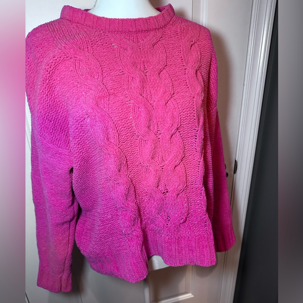 American Eagle Pink Chunky Cable Knit Sweater Plush Cozy Pullover Medium - Picture 3 of 12